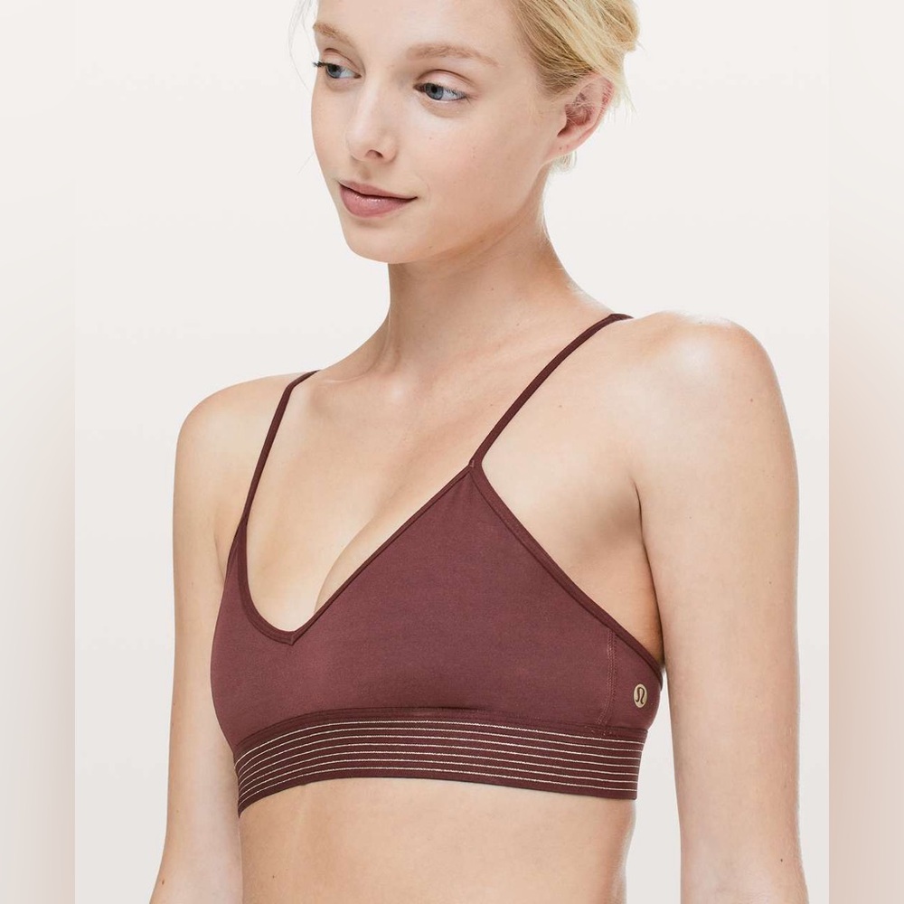 Lululemon Burgundy Gold Principal Dancer Bralette Strappy Sports Bra Size XS